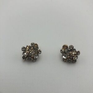 VINTAGE M&S GOLD FILLED‎ EARRINGS WHITE CRYSTALS STAR SHAPE SCREW ON 1/20-12K
